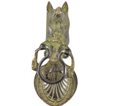 Brass Solid Dog With Peacock Ring Door Knocker