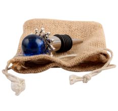 Navy Blue Round Glass And Metal Wine Stopper
