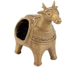 Broad Cow Figurine in Brass Dhokra Tissue Holder