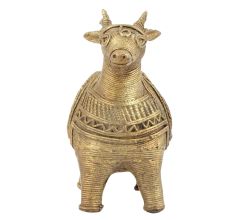 Broad Cow Figurine in Brass Dhokra Tissue Holder