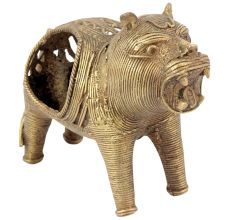 Hand Carved Brass Dhokra Lion Napkin Holder