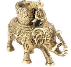 Brass Elephant with Mahawat Statue