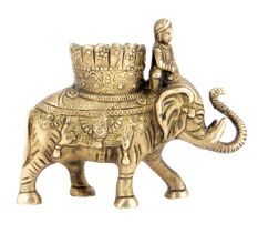 Brass Elephant with Mahawat Statue