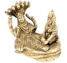 Brass Sculpture of Lord Vishnu and Lakshmi Resting on Sheshnag