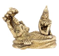 Brass Sculpture of Lord Vishnu and Lakshmi Resting on Sheshnag