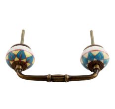 Turquoise and Yellow Ceramic Bridge Handle