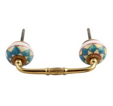 Turquoise and Yellow Ceramic Bridge Handle