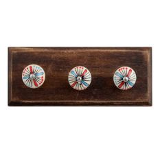 Blue and Red Ceramic Wooden Hooks