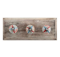 Blue and Red Ceramic Wooden Hooks