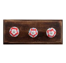 Red Flower Ceramic Wooden Hooks