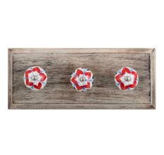 Red Flower Ceramic Wooden Hooks