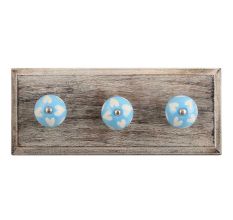 Turquoise Etched Ceramic Wooden Hooks