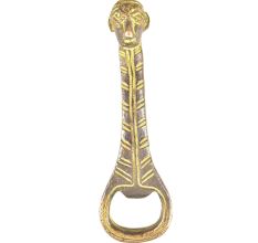 Brass Bottle Opener Souvenir African Face with Patina