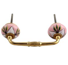 White and Green Leaf Ceramic Bridge Handle