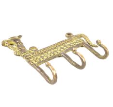 Brass Tribal Camel Face Three Wall Hooks with Patina
