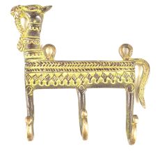 Brass Tribal Camel Face Three Wall Hooks with Patina