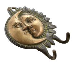 Brass Sun Moon Half Face Wall Hooks