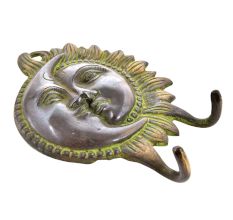 Brass Sun Moon Half Face Wall Hooks with Patina