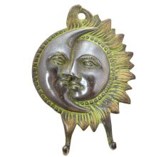 Brass Sun Moon Half Face Wall Hooks with Patina