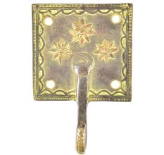 Brass Square Block with Floral Design Single Wall Hooks