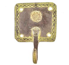 Brass Green Squared Floral Design Single Wall Hooks