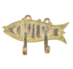Tribal Brass Fish Wall Hooks with Patina