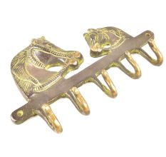 Brass Hooks Holder and Hanger with Two Horse Heads