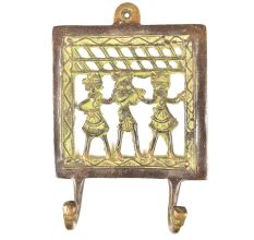 Brass Three Working Ladies Dhokra Art Wall Hooks