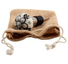 Black Leaf Round Ceramic Wine Stopper