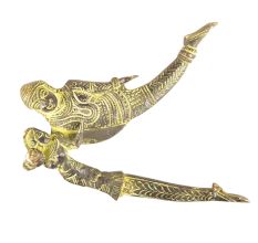 Lord Vishnu and Goddess Lakshmi Patina Engraved Brass Nut Cracker