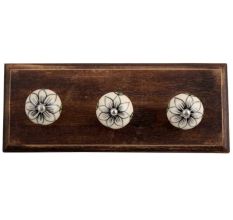 Black Flower Ceramic Wooden Hooks