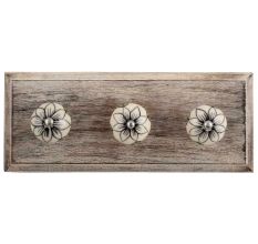 Black Flower Ceramic Wooden Hooks