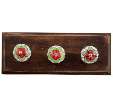 Green Clove Flower Ceramic Wooden Hooks