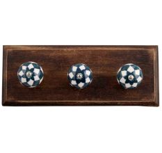 Dark Green Check Ceramic Wooden Hooks