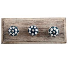 Dark Green Check Ceramic Wooden Hooks