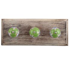 Pea Green Leaf Ceramic Wooden Hooks