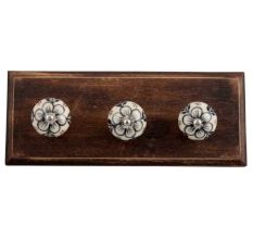 Black Leaf Round Ceramic Wooden Hooks
