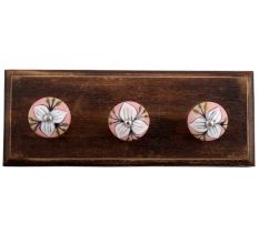 White and Green Flower Leaf Ceramic Wooden Hooks