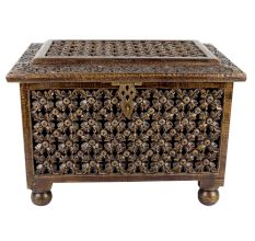 Handcrafted Carved Mango Wood Chest With Latch