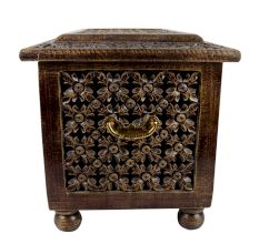Handcrafted Carved Mango Wood Chest With Latch