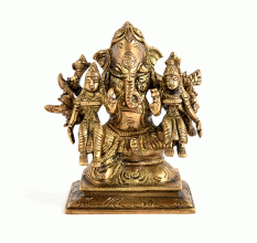 Ganesha with Consorts Riddhi and Siddhi Brass Statue