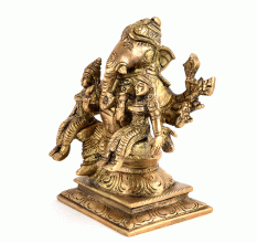 Ganesha with Consorts Riddhi and Siddhi Brass Statue