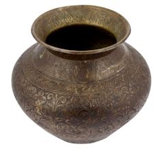 Engraved Leaves and Flower Bronze Holy Water Pot