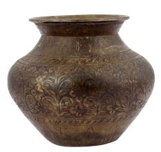 Engraved Leaves and Flower Bronze Holy Water Pot