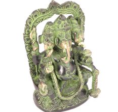 Brass Three Headed Ganesha Sculptureï¿½with Patina