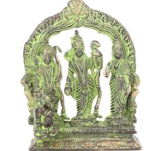 Brass Patina Ram Darbar Statue with Ram, Sita, Laxman & Hanuman