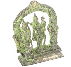 Brass Patina Ram Darbar Statue with Ram, Sita, Laxman & Hanuman
