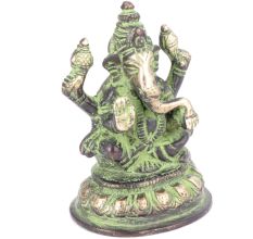 Brass Ganesha Sitting Idol with Patina