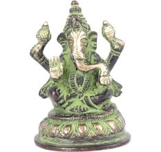 Brass Ganesha Sitting Idol with Patina