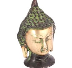 Brass Green Patina Buddha Head Statue